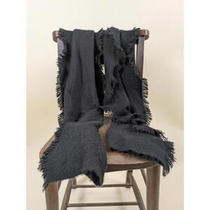 1990's extra long softest cashmere black fringe scarf